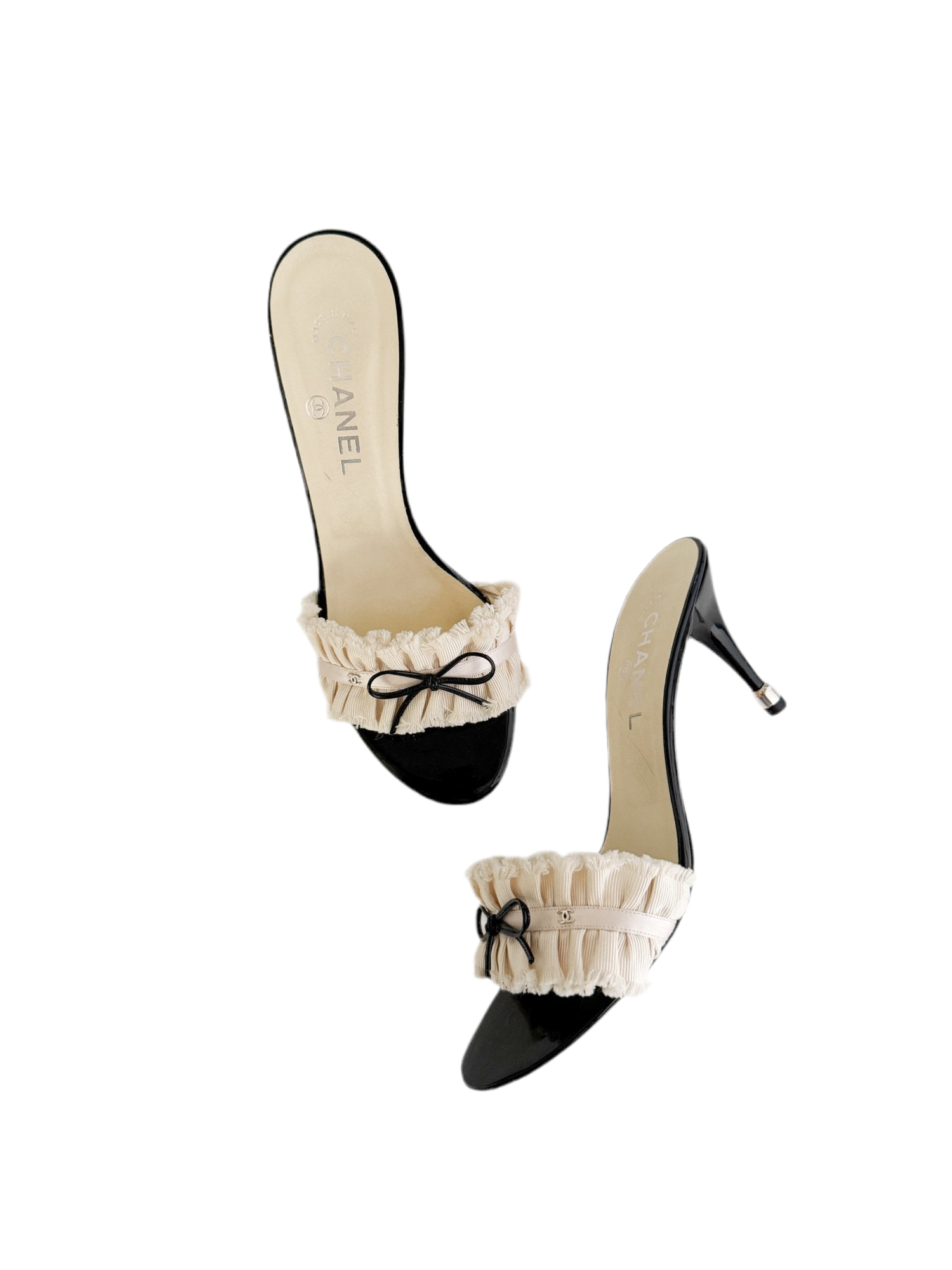CHANEL ICONIC CC RUFFLE BOW HEELS