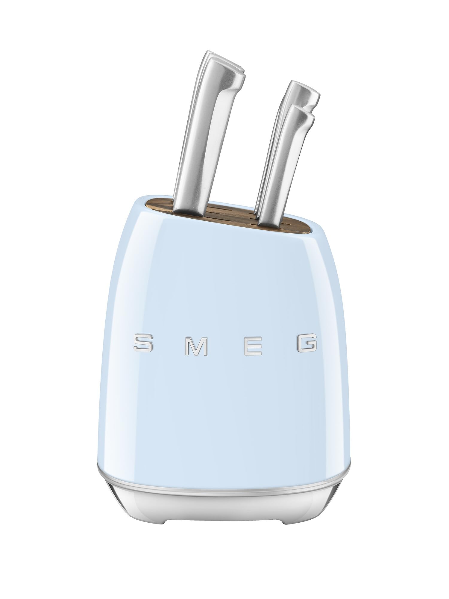 SMEG CREAM STAINLESS STEEL KNIFE BLOCK SET.