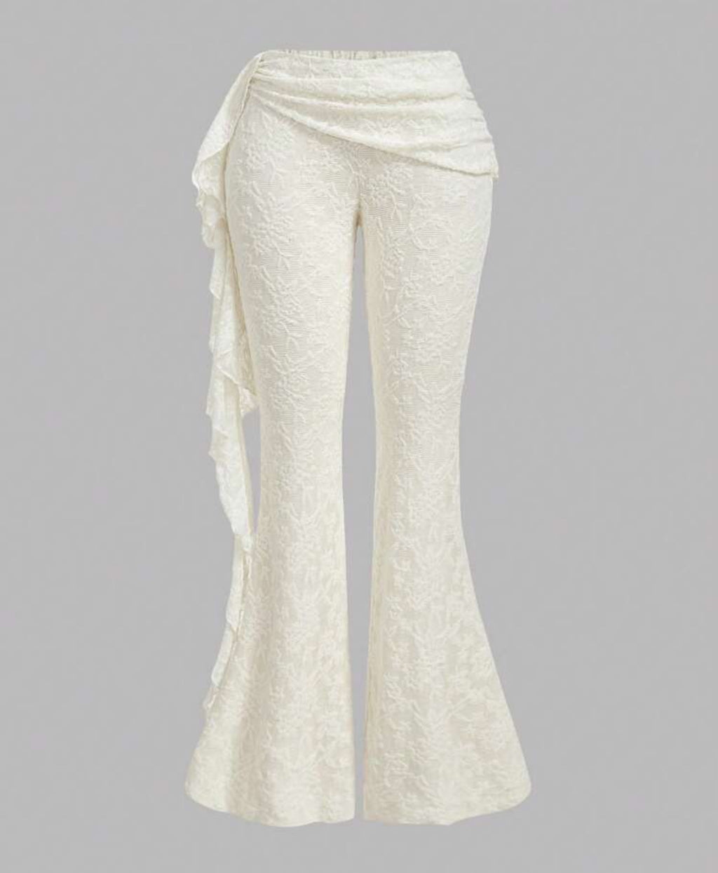 FASCHIA WHITE PATCHWORK RUFFLE HEM PANTS