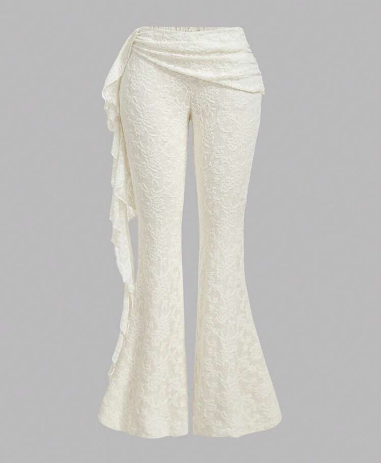 FASCHIA WHITE PATCHWORK RUFFLE HEM PANTS