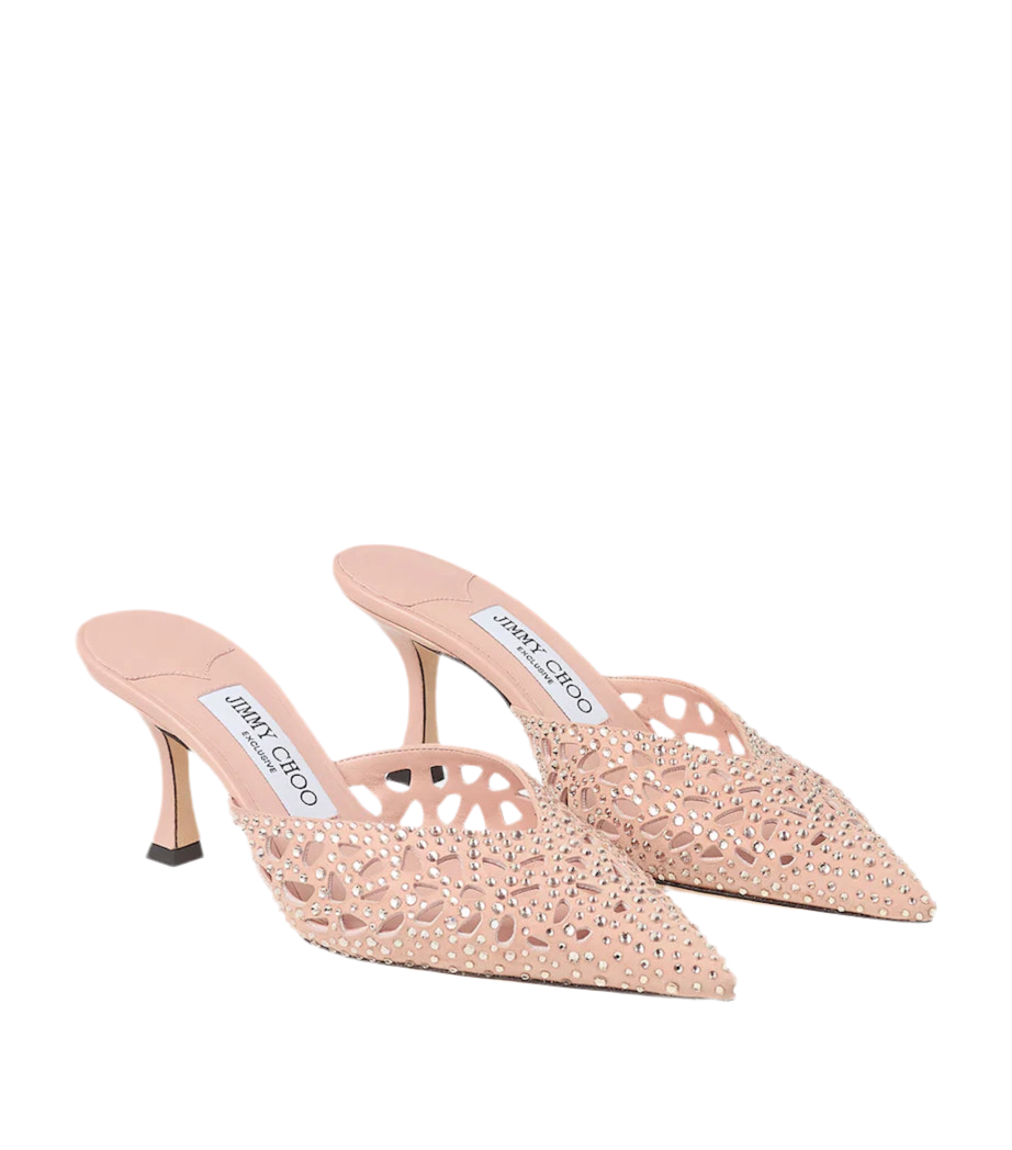 JIMMY CHOO SOLAR 70 LEATHER EMBELLISHED MULES