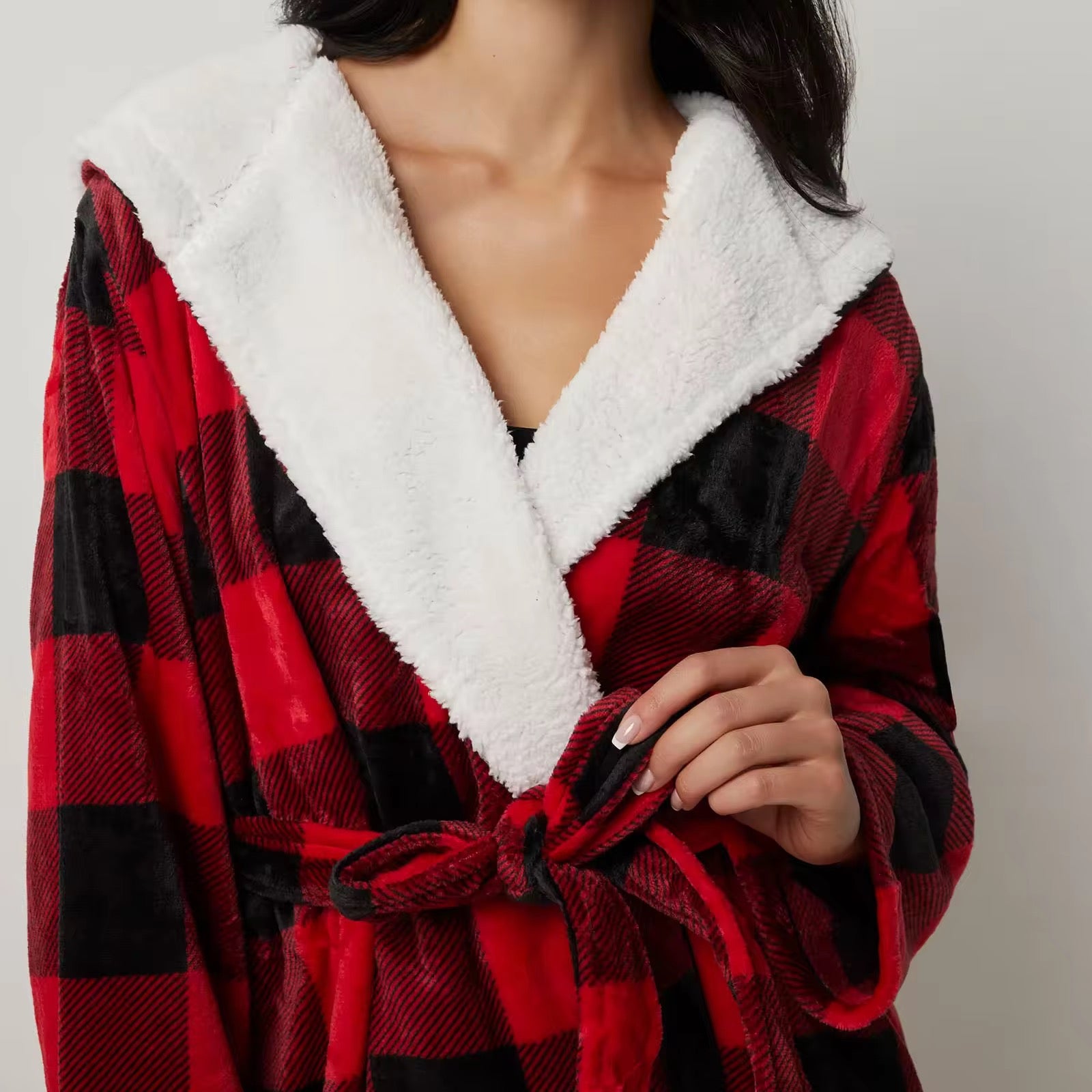 FADED CHECKERED PYJAMA LAPEL NIGHT ROBE