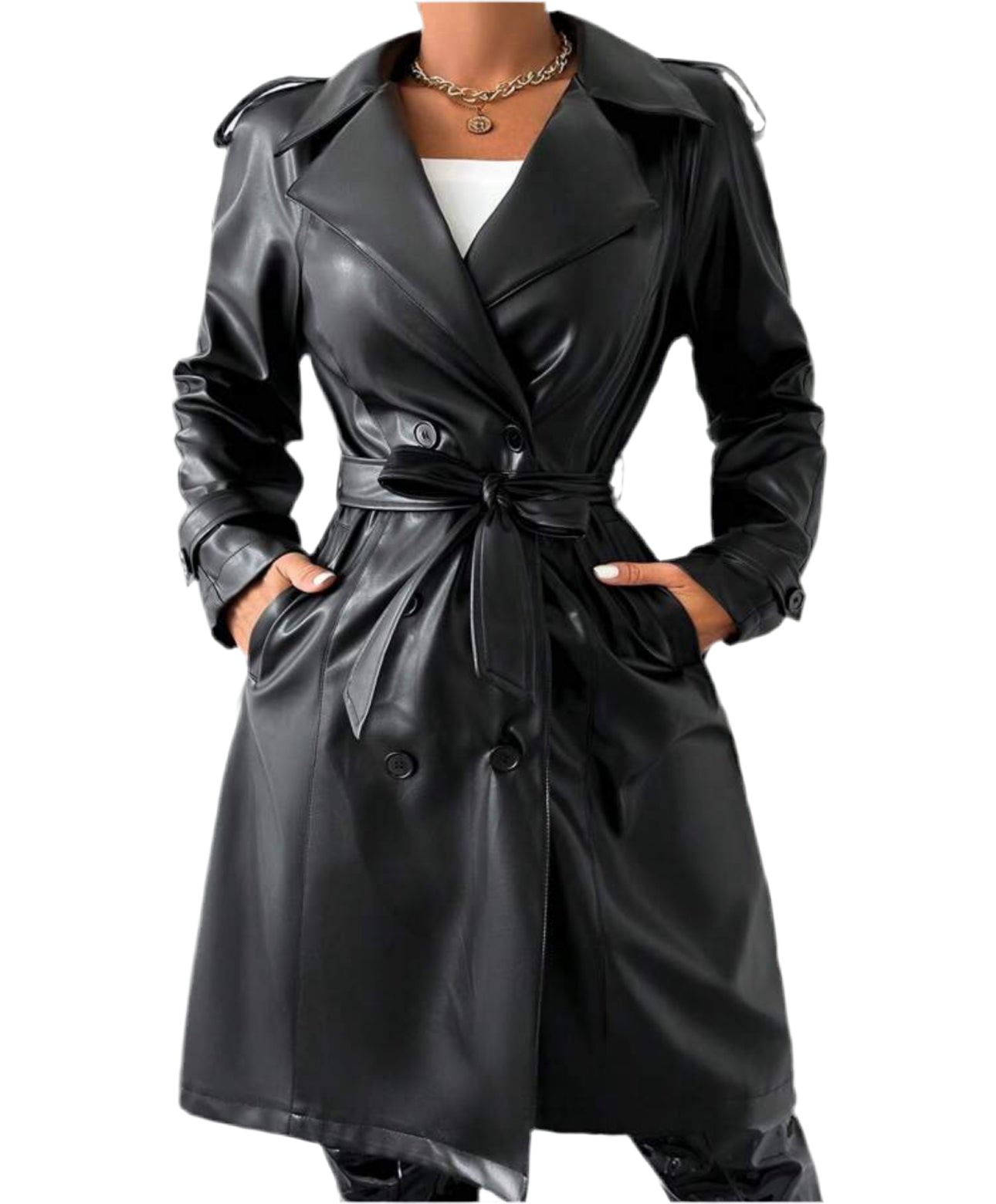 VIN NOTCHED COLLAR LONG TRENCH COAT