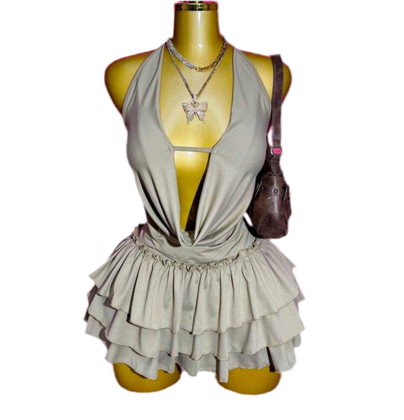 DIANA HALTER TOP AND RUFFLED MINI SKIRT TWO PIECE GREY SET
