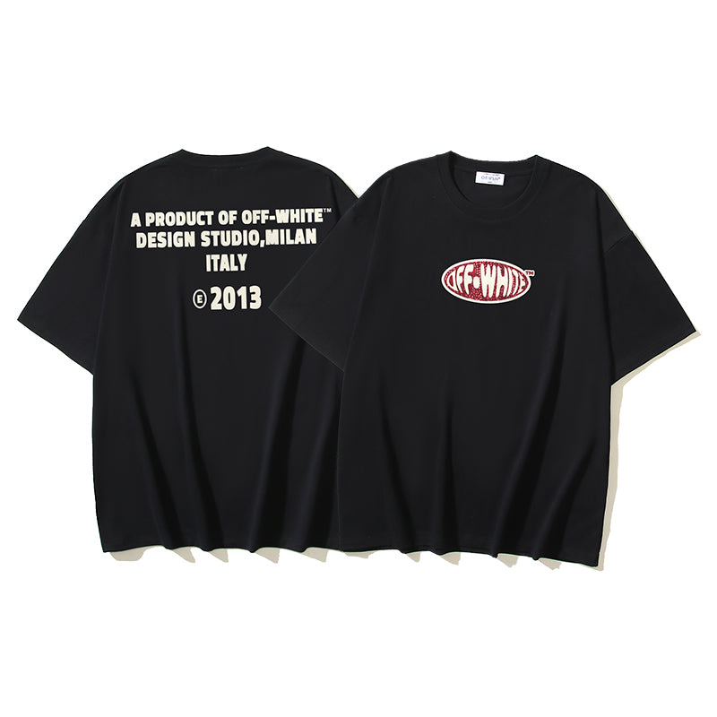 OFF WHITE CRYSTAL EMBELLISHED LOGO TEE