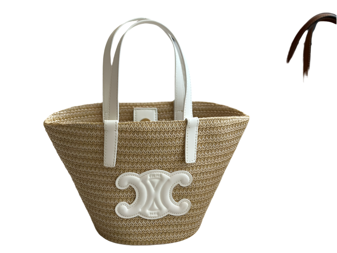 TEEN CELINE CLASSIC PANIER IN PALM LEAVES AND CALF SKIN.