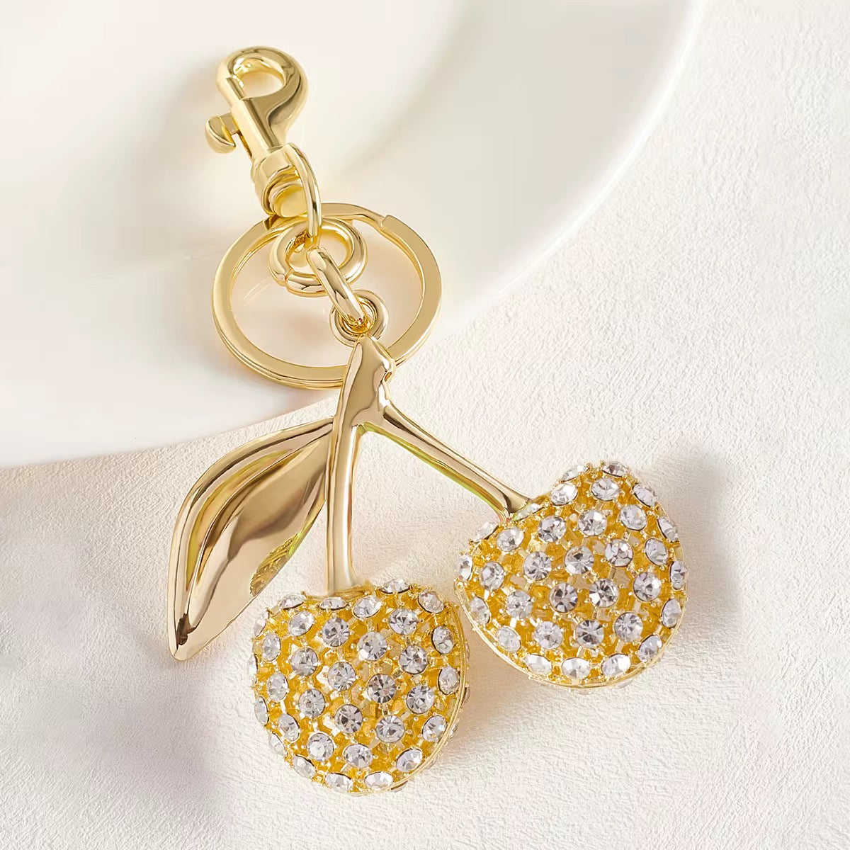 YELLOW BLINGED CHERRY BAG CHARM