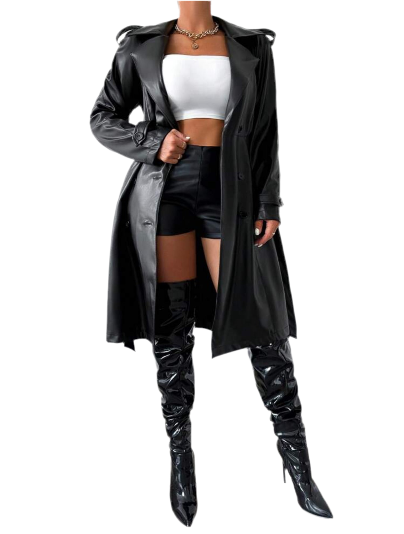 VIN NOTCHED COLLAR LONG TRENCH COAT