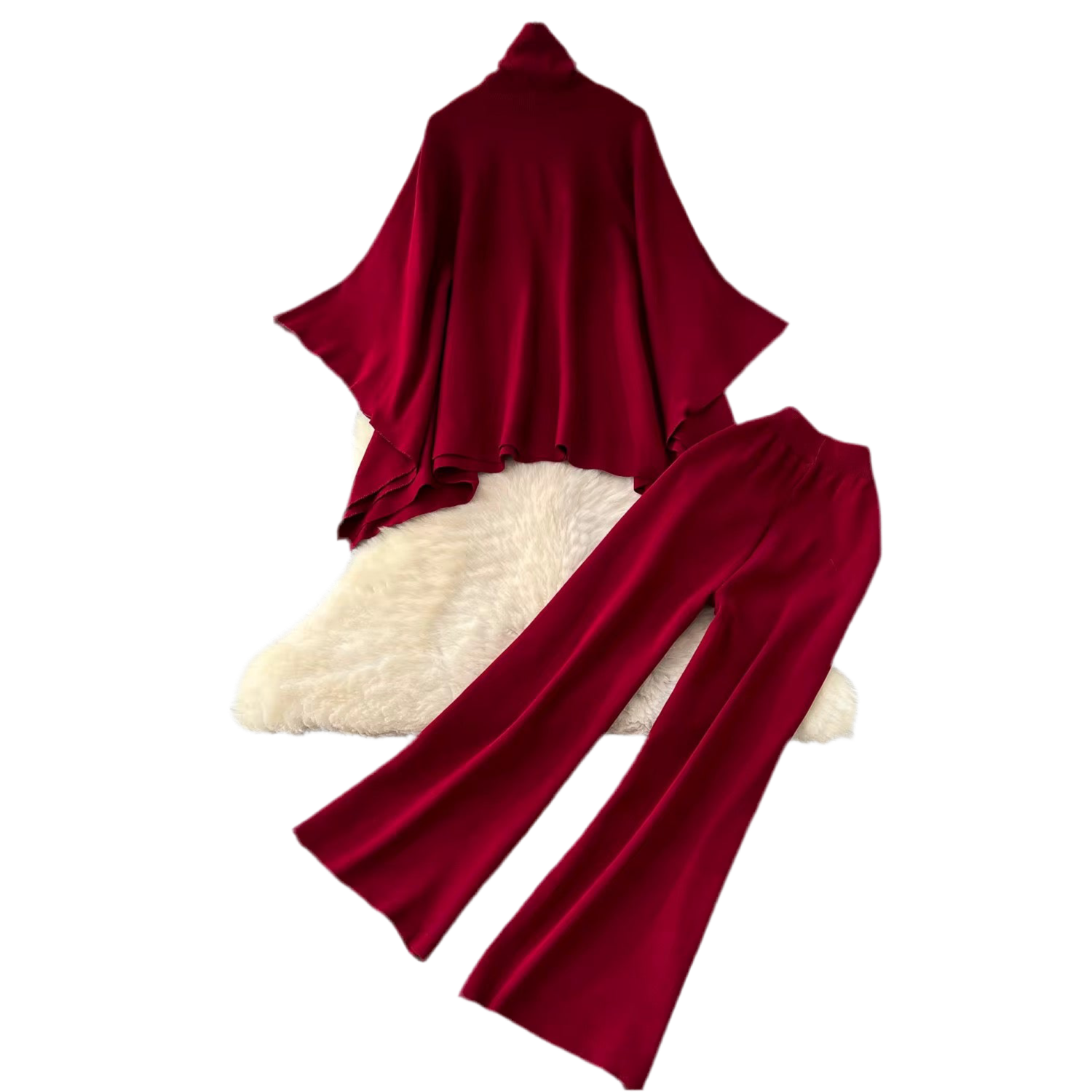 LUINA TWO PIECE COZY BAT WING & HIGH WAIST SLIM KNITTED PANTS SET