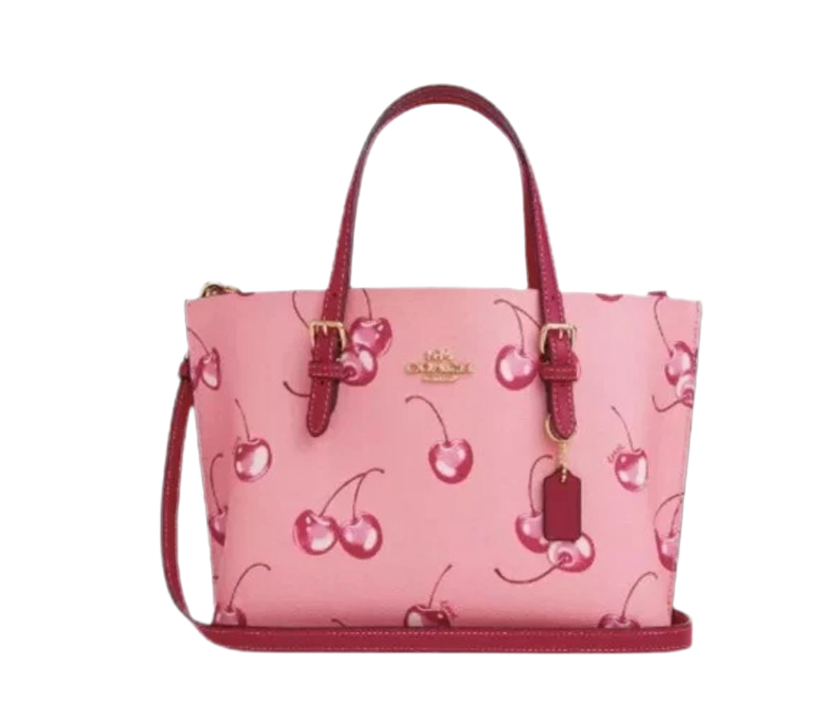 COACH MOLLIE TOTE 25 CANVAS LEATHER CHERRY PINK 2WAY SHOULDER BAG CR293 OUTLET.