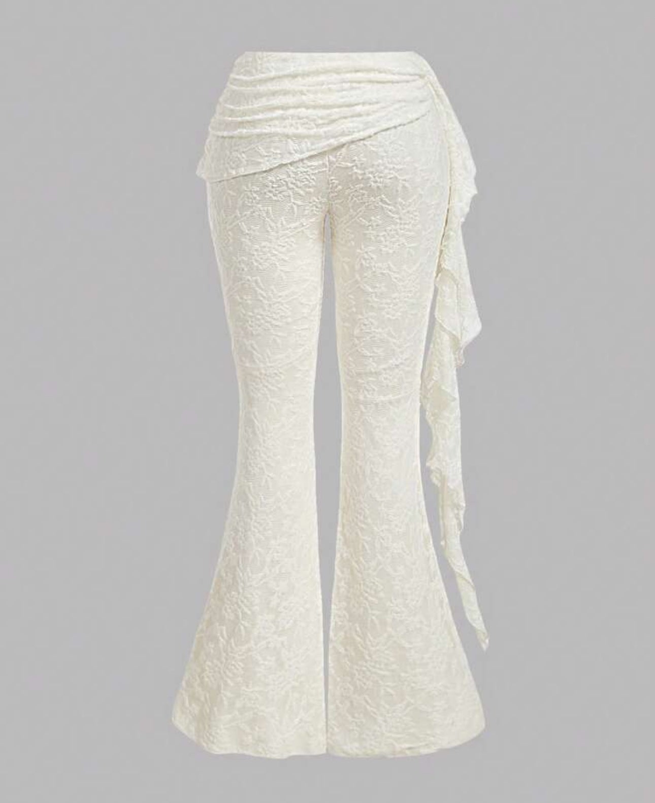 FASCHIA WHITE PATCHWORK RUFFLE HEM PANTS