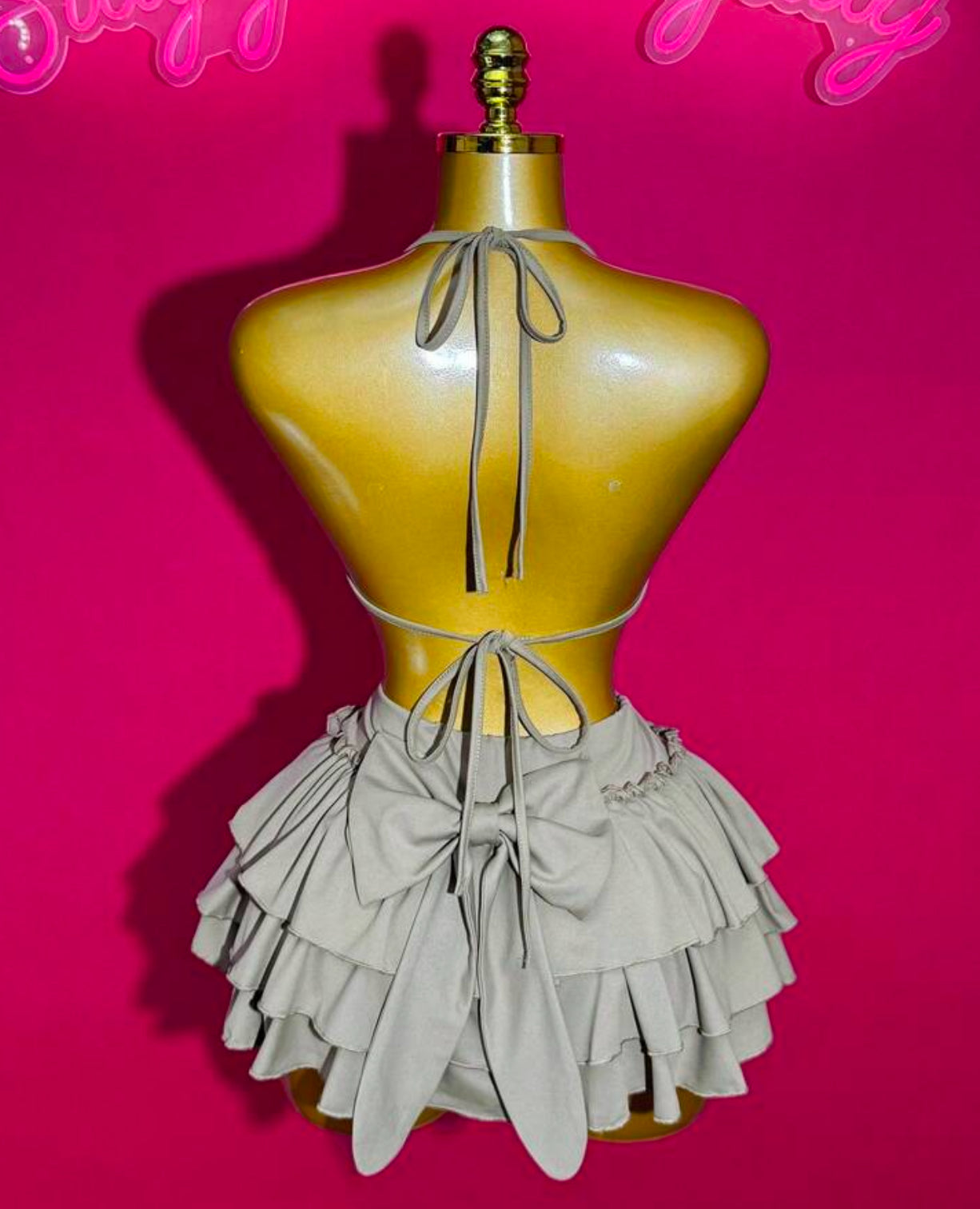 DIANA HALTER TOP AND RUFFLED MINI SKIRT TWO PIECE GREY SET