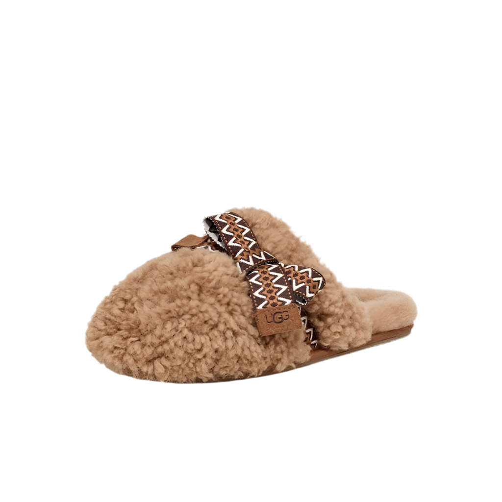 FURRY HEEL SLIDE BRAID SLIPPERS