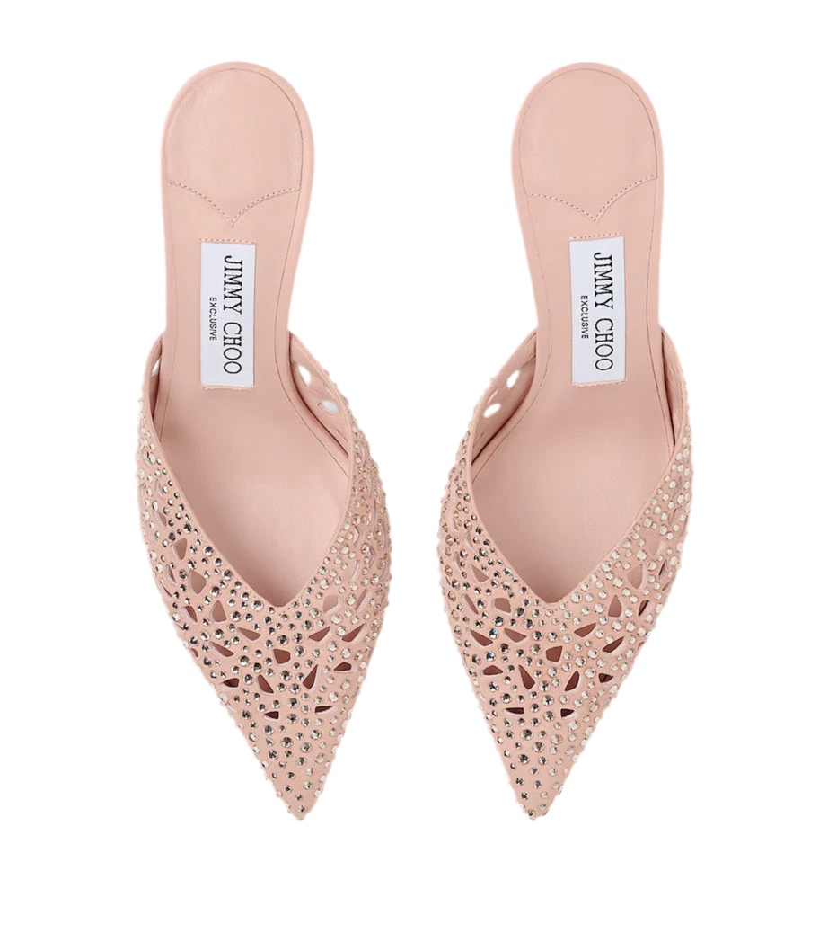 JIMMY CHOO SOLAR 70 LEATHER EMBELLISHED MULES