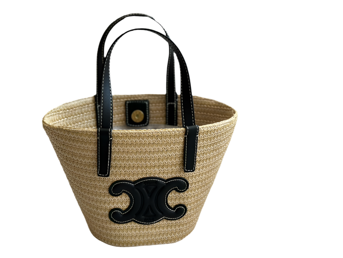 TEEN CELINE CLASSIC PANIER IN PALM LEAVES AND CALF SKIN.