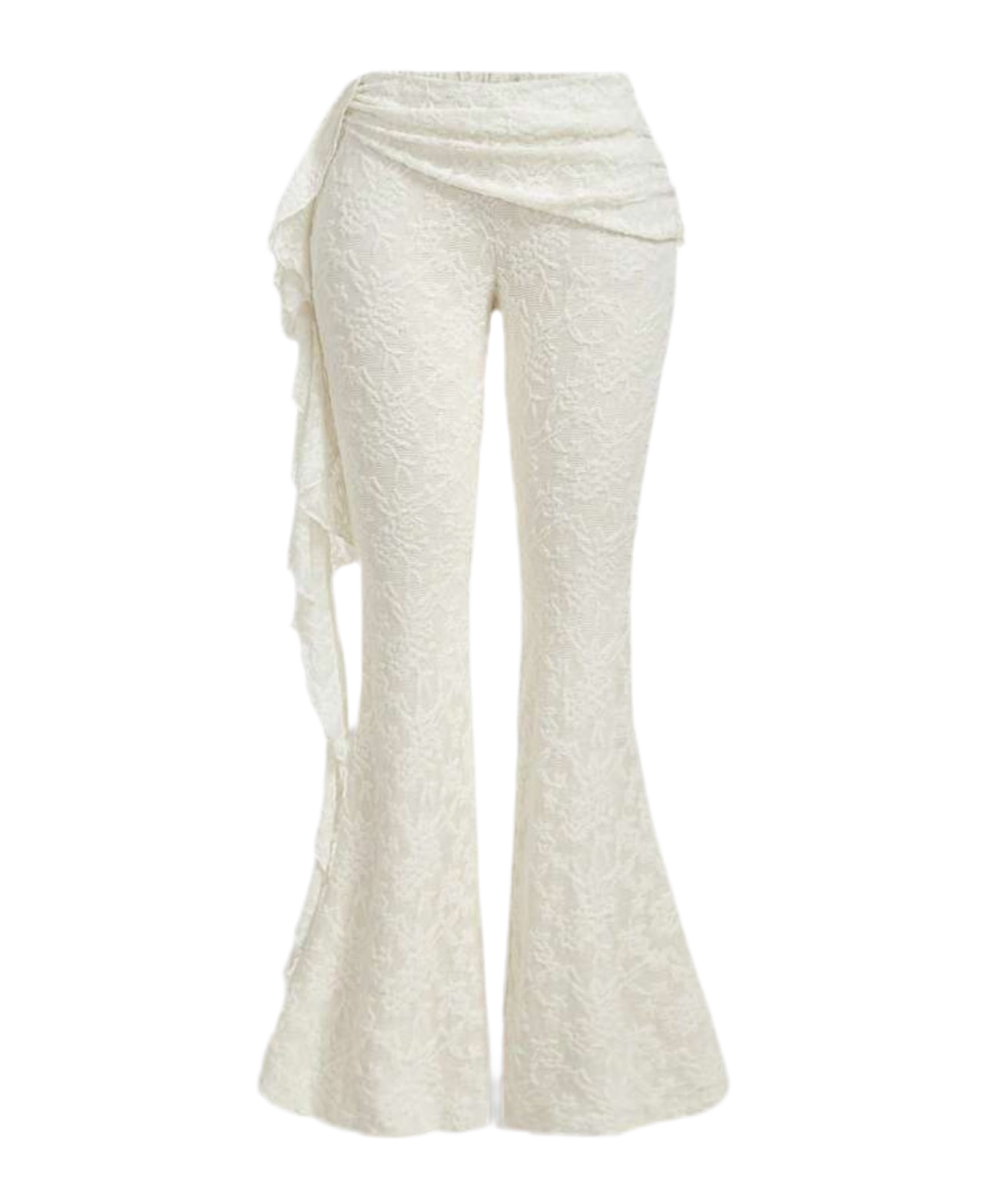 FASCHIA WHITE PATCHWORK RUFFLE HEM PANTS