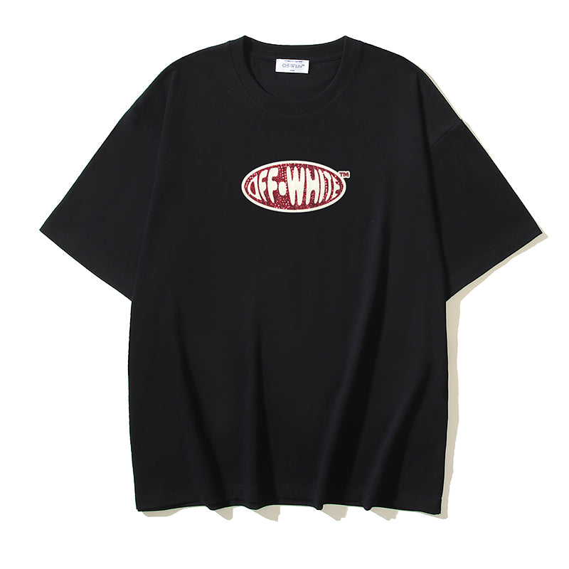 OFF WHITE CRYSTAL EMBELLISHED LOGO TEE