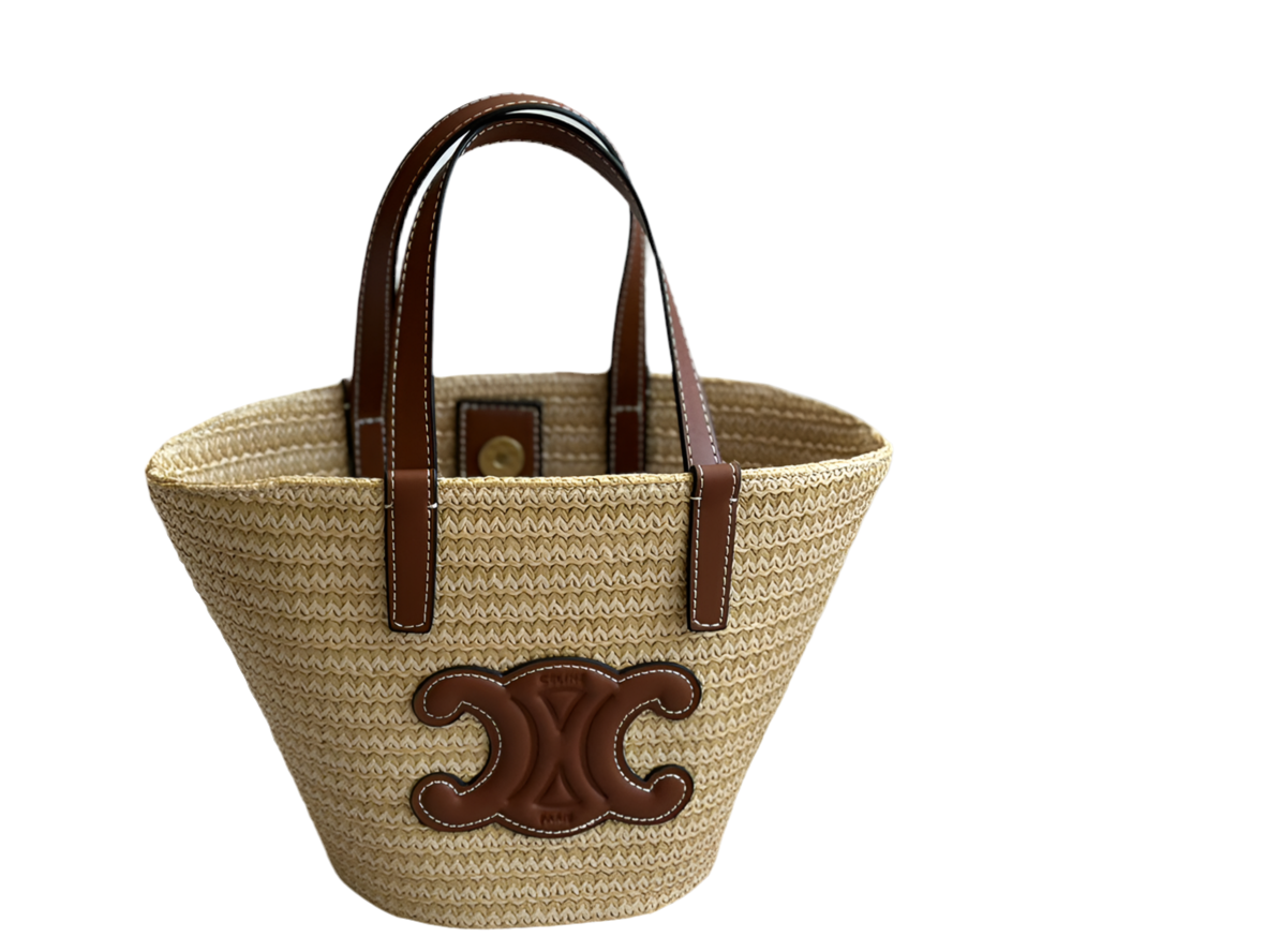 TEEN CELINE CLASSIC PANIER IN PALM LEAVES AND CALF SKIN.
