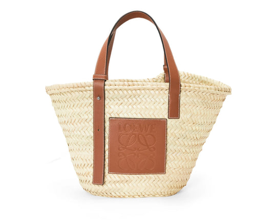 LOEWE BASKET BAG IN PALM LEAF AND CALFSKIN