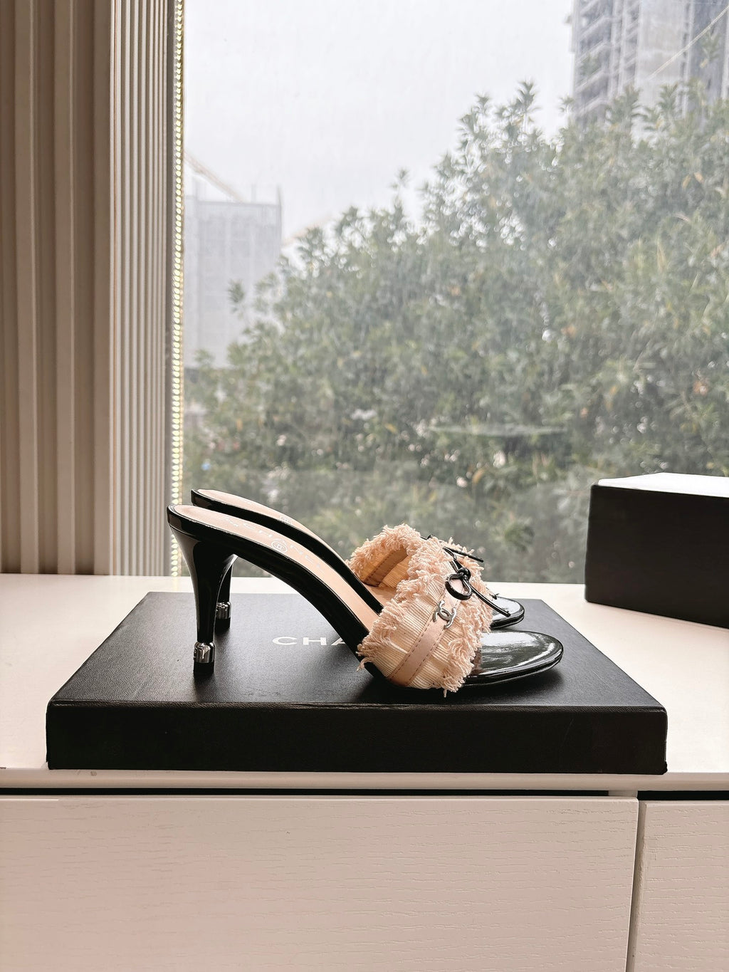 CHANEL ICONIC CC RUFFLE BOW HEELS