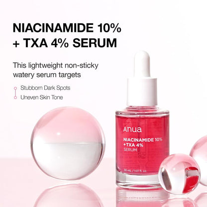 Anua 10% Niacinamide+ 4% Tranexamic Acid Serum, Ceramide, Hyaluronic Acid, Vitamin B12 natural color, for Sensitive skin, Glass Skin, Fragrance-Free